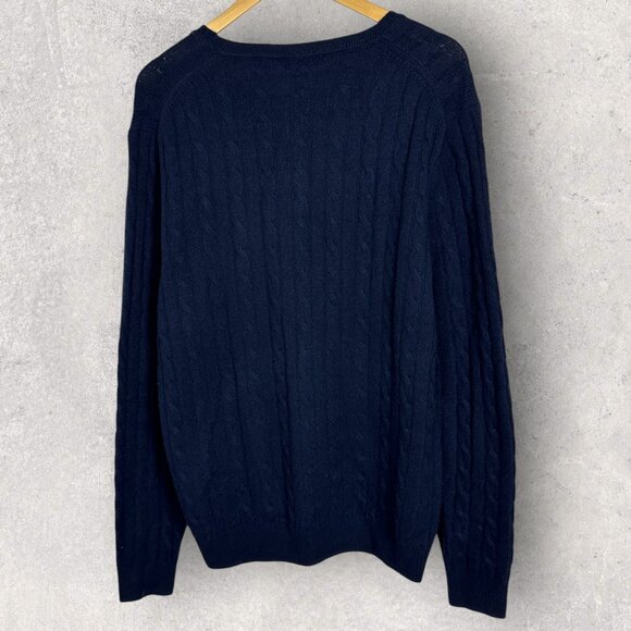 Saks Fifth Avenue Cable Knit Crew Sweater Navy Blue Mens XL Merino Wool Cashmere - Picture 12 of 12